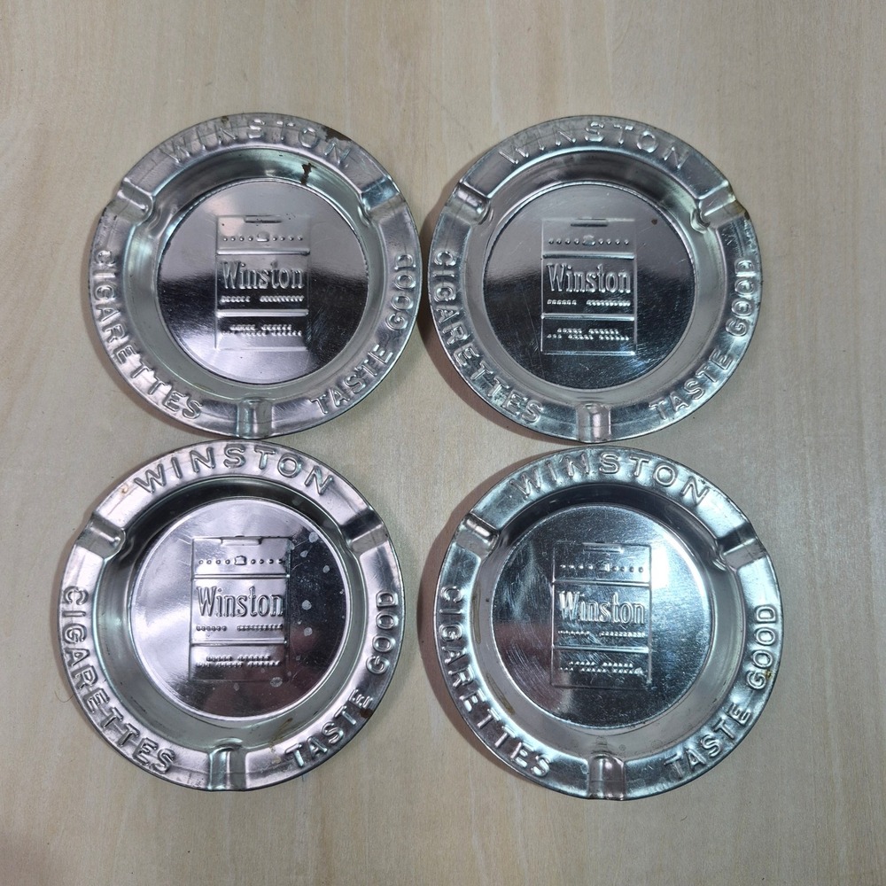 Vintage Winston‎ Cigarettes Metal Ashtrays Set of 4 Collectible Advertising